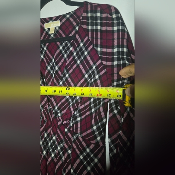 Michael Kors Wine Checkered Long Sleeve Dress B3 - Picture 8 of 9